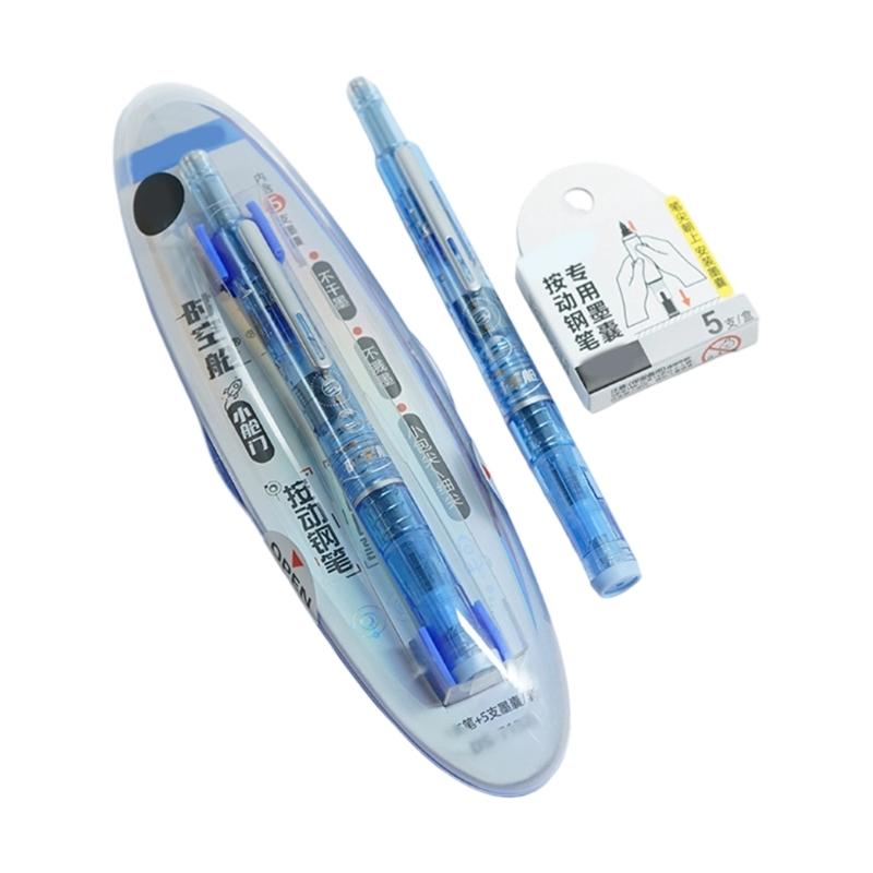 Press Fountain Pen Calligraphy Fountain Pen with 5 Inks Sac Retractable Inks Pen Fine Tip for Adult Kid Handwriting