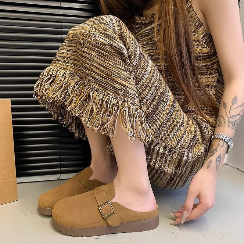 Thick-soled half-slippers women's autumn new bag head slippers women's inner height increase one pedal Boken slippers