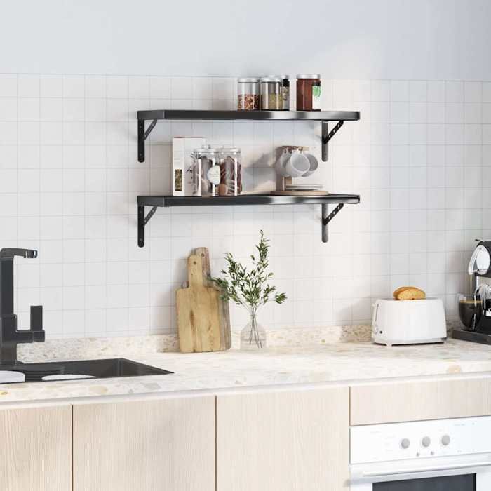 VidaXL Étagères murales 2 pcs 75x23,5x3 cm noir acier inoxydable, étagère flottante, étagère murale d'exposition, panneau 30292