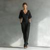 Women's V Neck One Shoulder Wide Leg Jumpsuit Solid Khaki Casual Outfit