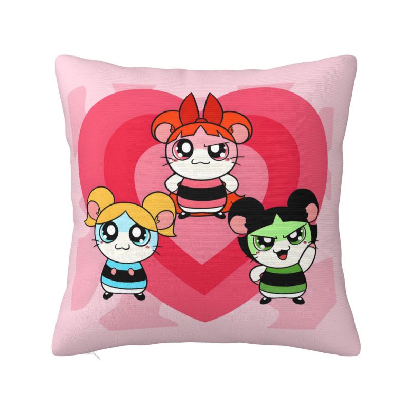 Custom Fashion The P-PowerPuffs Girls Cushion Covers 40x40cm Soft Cartoons Pillow Case for Car Square Pillowcase