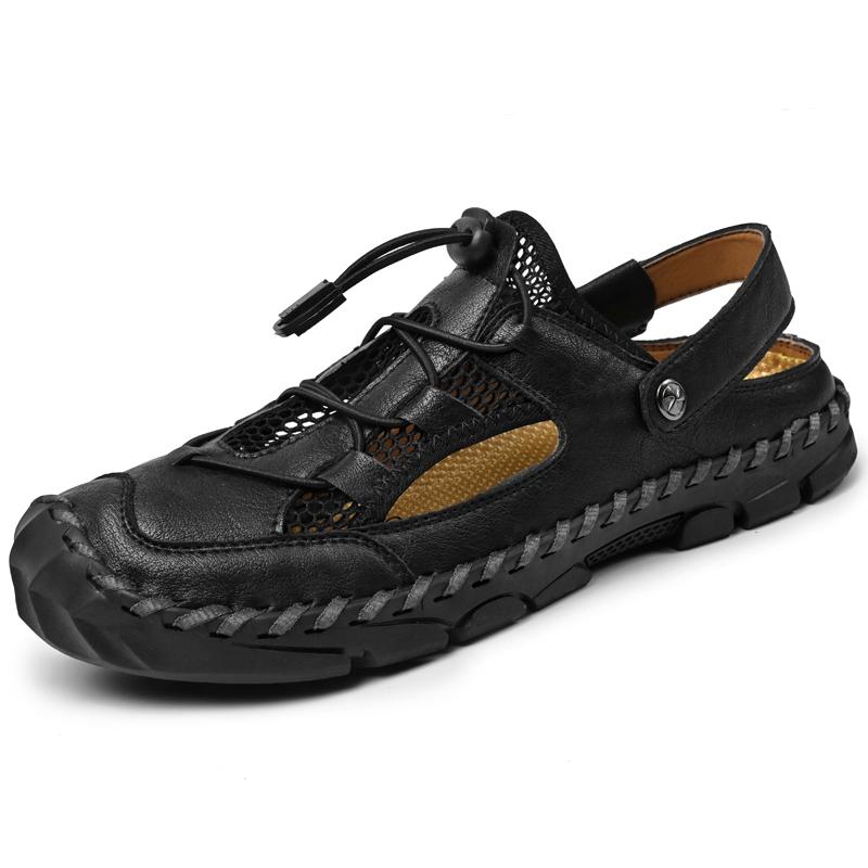 

Fashion Stylish Summer Men s Leather Sandals Soft Comfortable Sandaly Non-Slip Dual-Purpose Male Slippers Flip Flops Outdoor Beach Shoes 38