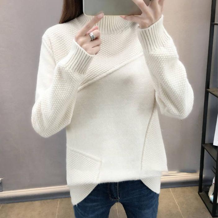Solid-color Knitted Sweater Loose Half Turtleneck Sweater for Women Casual and Trendy Pullover for Autumn and Winter