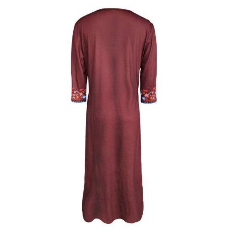 Plus Size Bohemian Dress Sexy V Neck Three Quarter Sleeves Loose Hem with Pockets Retro A Line Ethnic Print