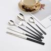 Cutlery Set Knife Fork Spoon 8 Pieces 2 People 18-8 Stainless Steel Seamless Integrated Long Handle Everyday Use (Silver/Black)