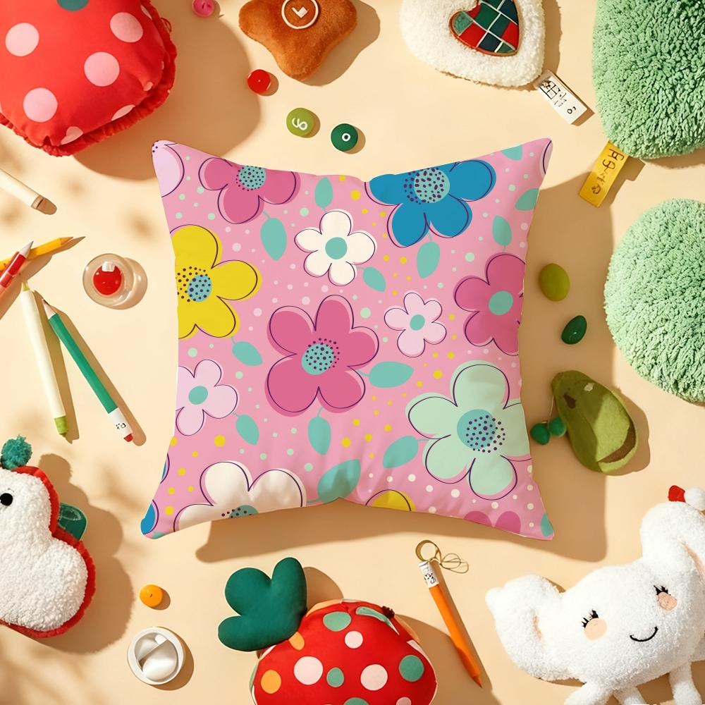 Colorful Flowers Cushion Cover Soft Short Plush DoubleSided Printing Home Decor Machine Washable Pillow Case Gift