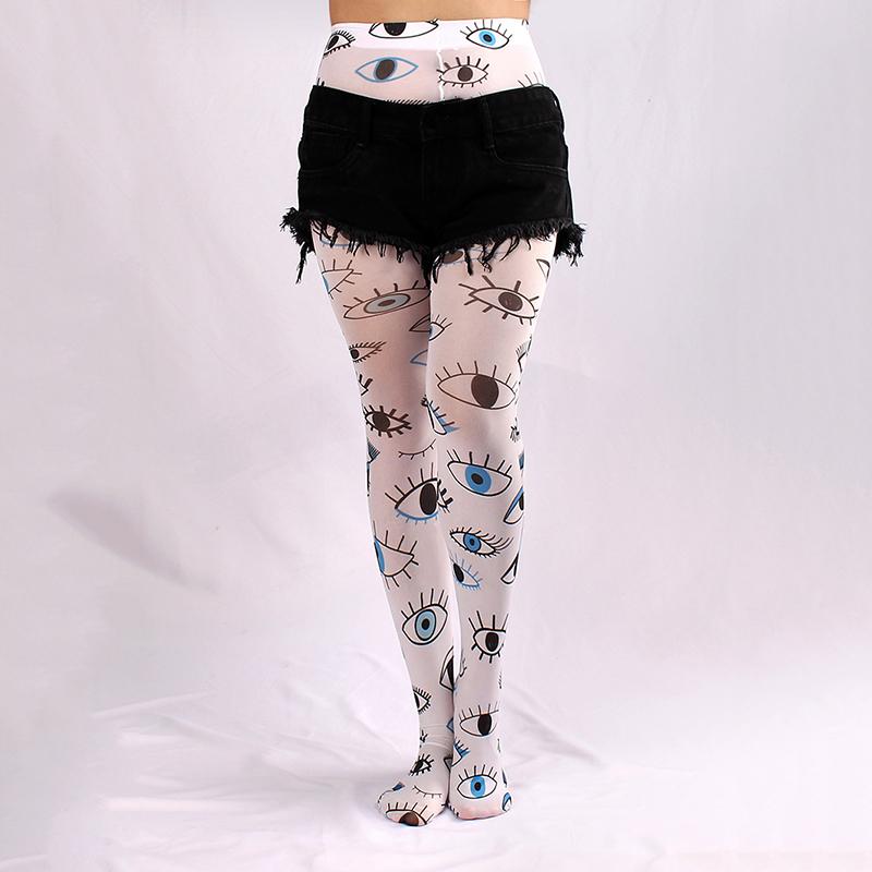 Sexy Dameskousen Duivels Oog Vintage Geprinte Panty's Dunne Maillots Voor Lente Herfst Punk Stijl Halloween Kousen One Size