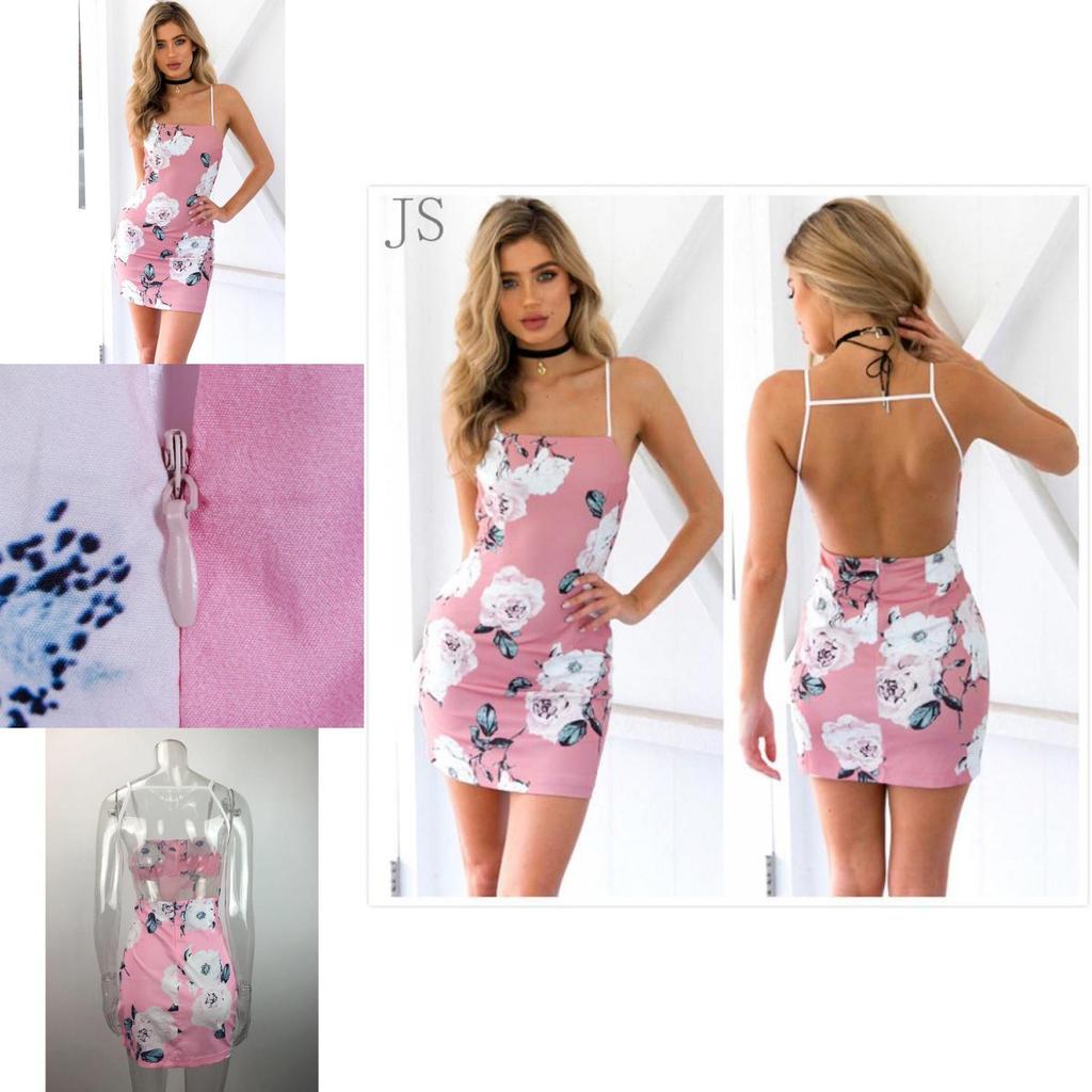 Elegant Women Sleeveless Floral Print Backless Dress For Summer Evening Parties