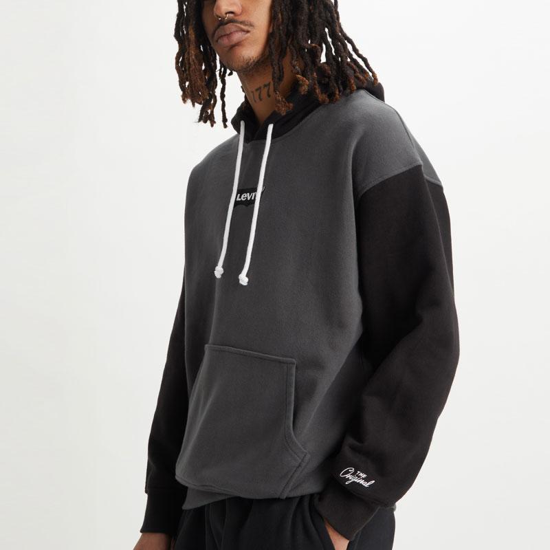 Levis Color Block Hooded Embroidered Sweatshirt Men Tops Gray 38479-0183