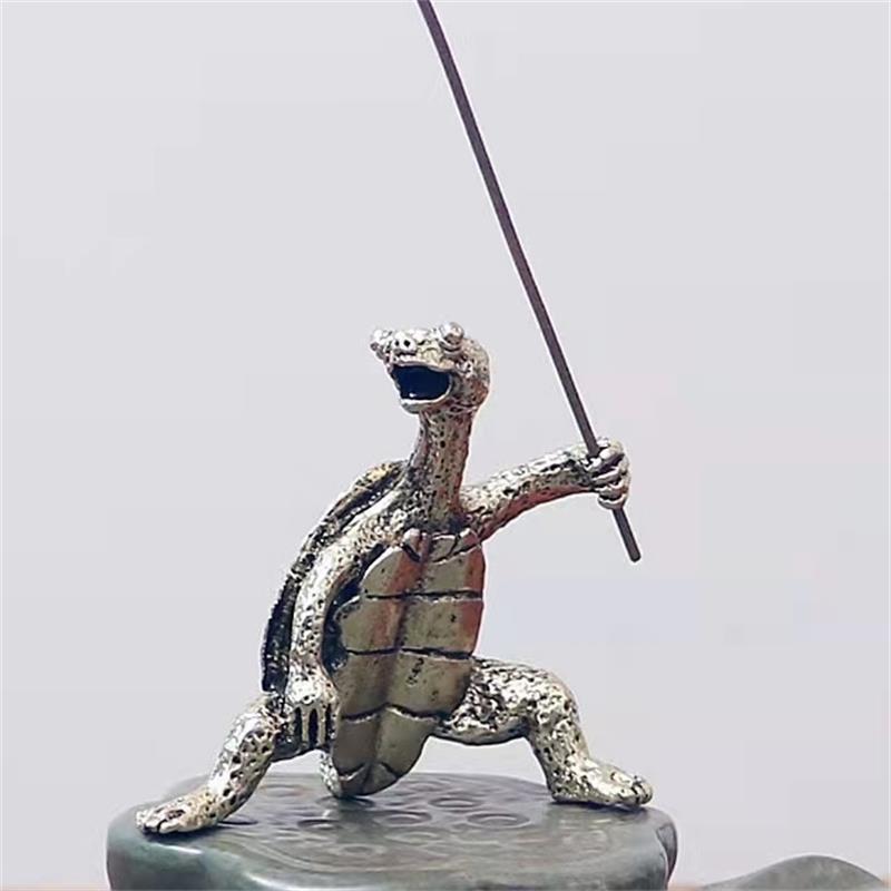 Zinc Alloy Kung Fu Turtle Incense Holder Detailed Carving Retro Design For Home Decor Meditation Desktop Ornament