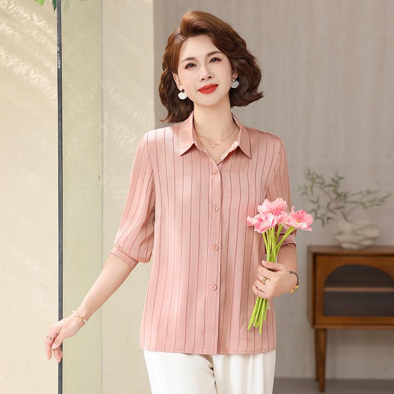 

2026 Autumn Stylish Lapel Printed Top for Middle-aged & Elderly Women 3XL (120-135 jin) рожевий