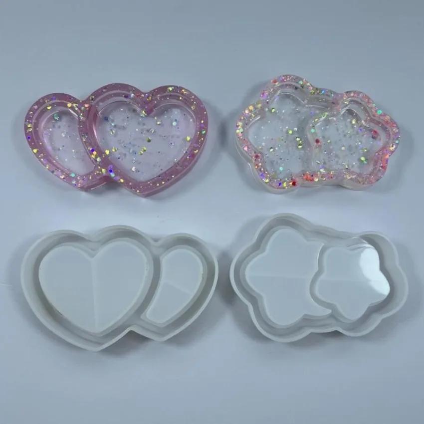 1 Stück DIY Fünfzackiger Stern Harz Doppelte Herzform Tablett Silikonformen Aufbewahrungsschale Platte Form Schön und Atmosphärisch