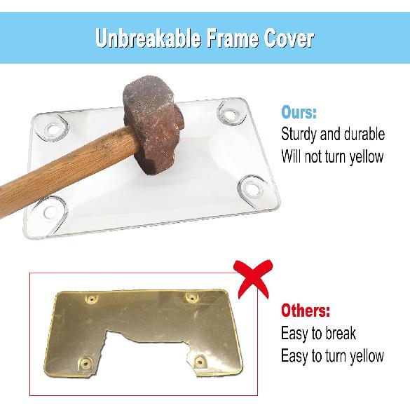 Motorcycle License Plate Covers- Bubble License Plate Protector And Black Stainless Steel Metal License Plate Frame, Unbreakable Protective Cover Is