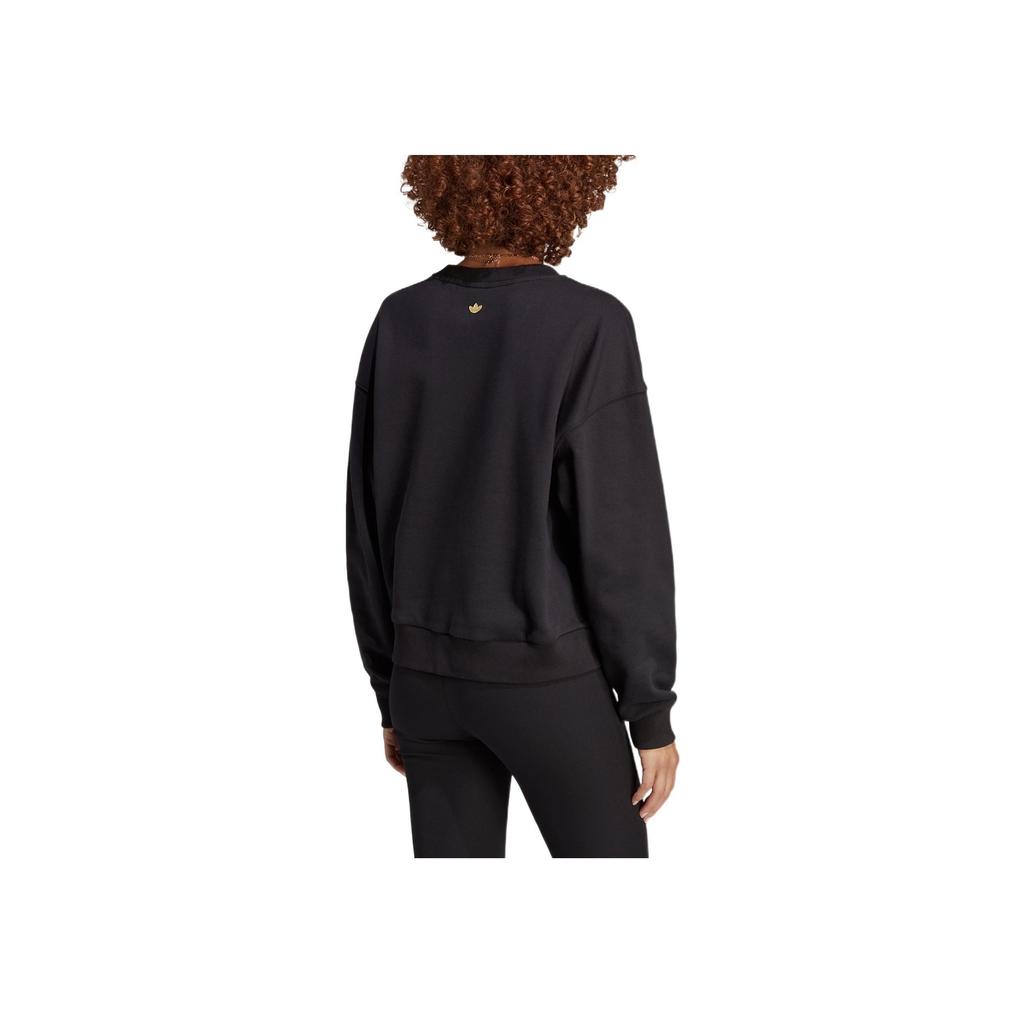 Adidas Originals Trefoil Logo Print Crew Neck Sweatshirt Women Tops Black IC5147
