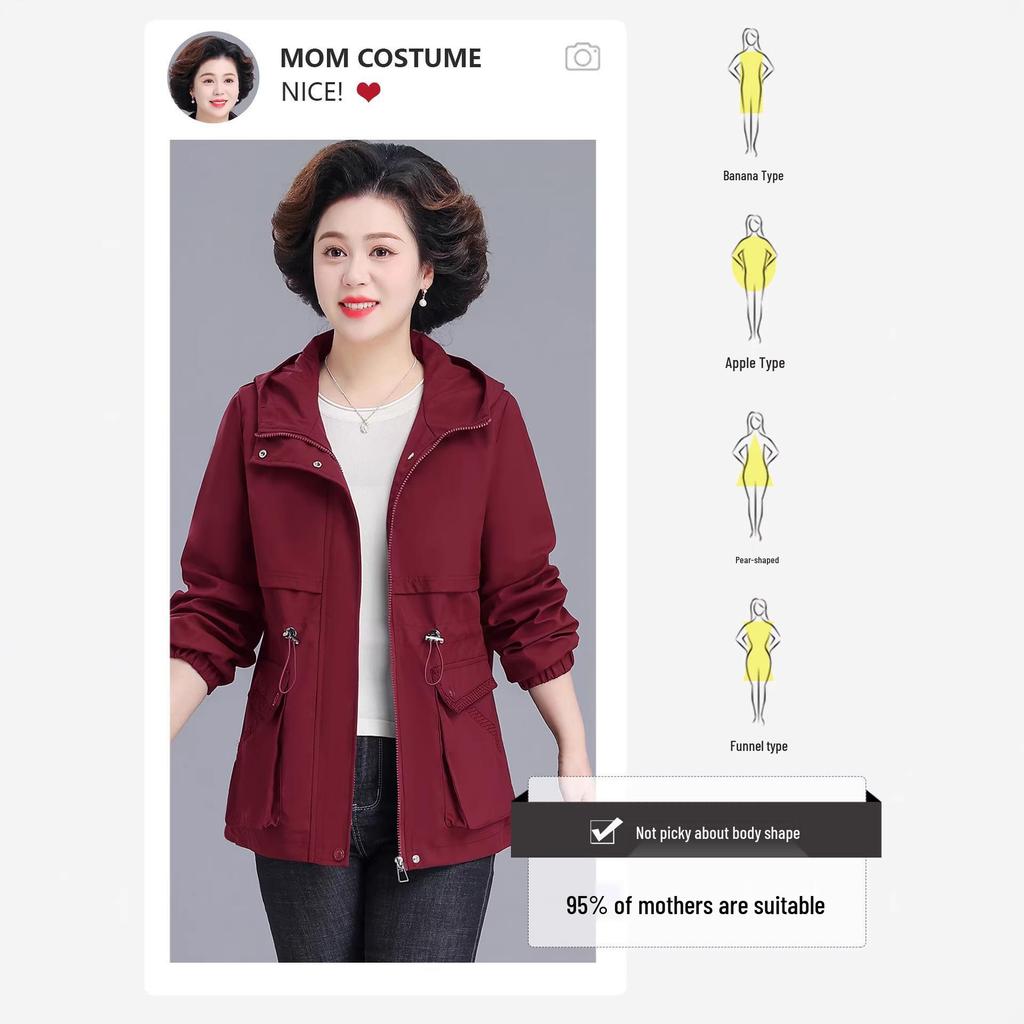 Noble Lady Spring-Autumn Hooded Jacket for Middle-Aged and Elderly Women - 2026 New Style
