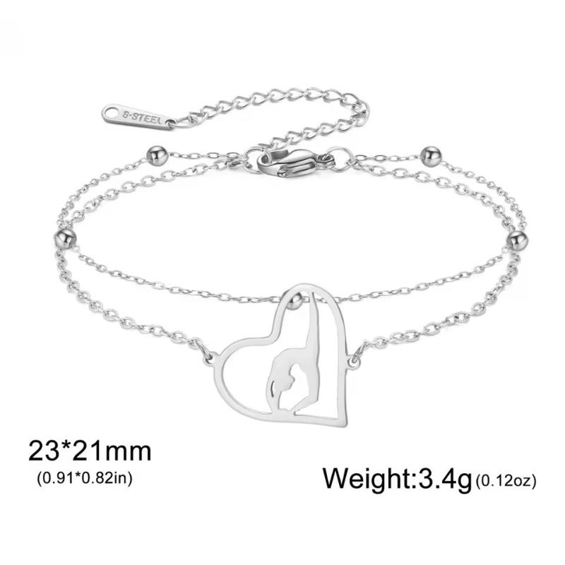 Stainless Steel Heart Gymnast Bracelet Adjustable Chain Hypoallergenic Jewelry for Women Girls Holiday Gift