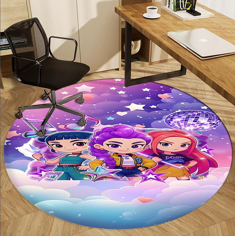 KPop Dämonenjäger Muster Runder Teppich, Innen-/Außenmatte, für Picknick, Spielzimmer, Schlafzimmer, Büro, Wohnzimmer, Heimdekor Teppich, Geburtstagsgeschenk
