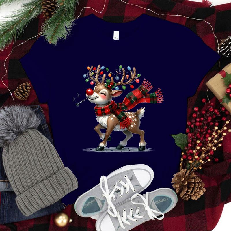 New Christmas Elk Printed T-Shirts Men Women Summer Tee Shirt Femme Casual Elk Short Sleeve Round Neck Tops Christmas T-Shirts