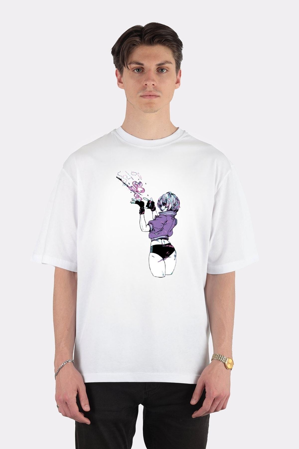 

Unisex Beyaz Oversize T-shirt Sexy Bender Fire Mage