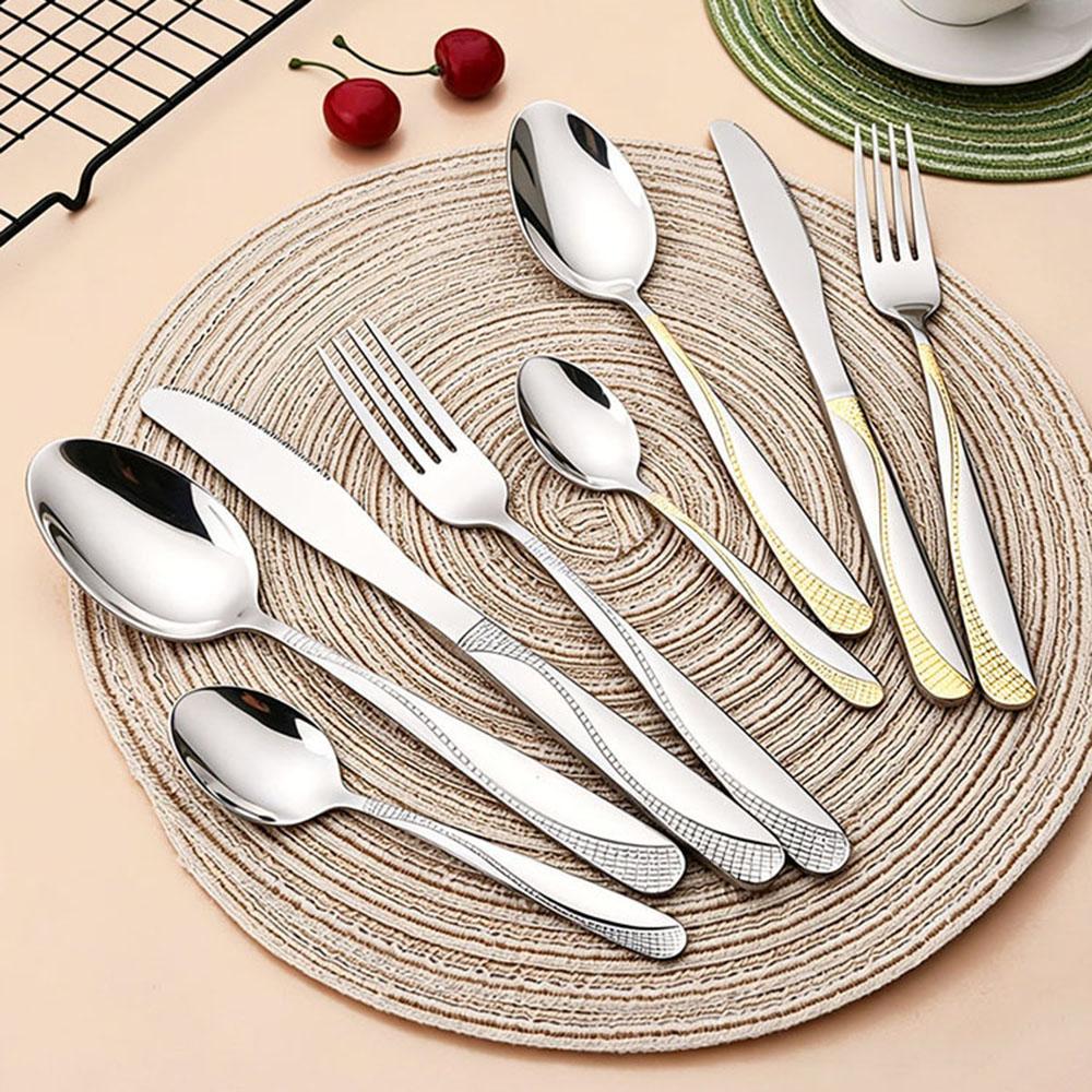 4Pcs Silver Gold Stainless Steel Tableware with Dinner Knife Dinner Fork Soup Spoon Tea Spoon Delicate Household Tableware