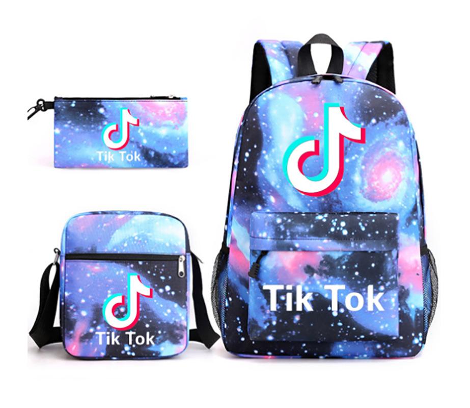 3 Piece School Backpack Set for Students Large Capacity Oxford Cloth Schoolbag with Shoulder Strap and Pencil Case