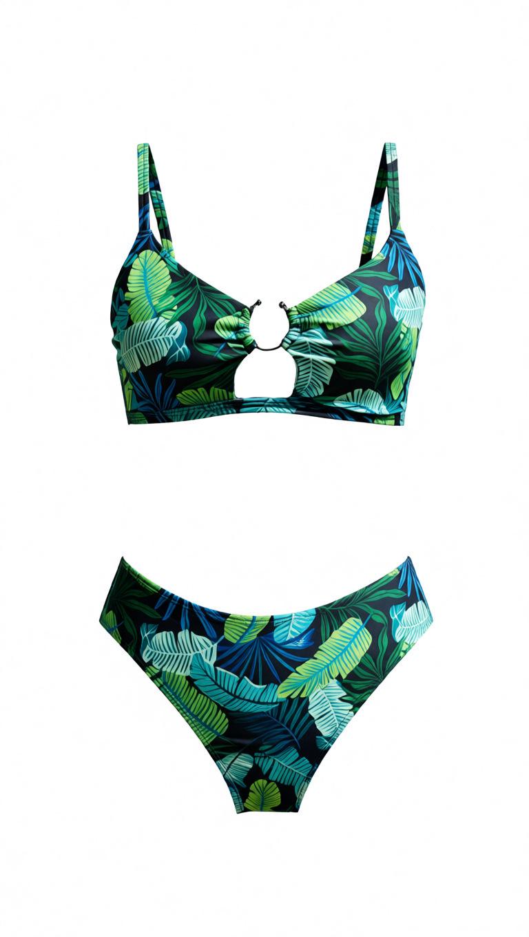 

Европейский и американский бикини с зеленым принтом на завязках - Сексуальный полый дизайн для женщин M зелёный