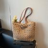Handwoven Straw Tote Bag with Leather Handles and Open Weave Design Perfect for Summer Beach and Casual Outings