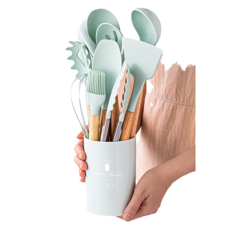 Non-Stick Silicone Spatula and Spoon Set with Wooden Handle - High Temperature Resistant Kitchen Tools