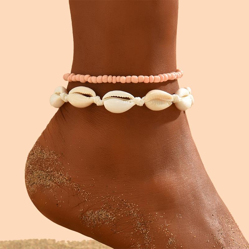 2Pcs Bohemia Natural Shell Anklets For Women Small Resin Beads Summer Beach Shell Barefoot Ankle Bracelet Leg Chain Foot Jewelry