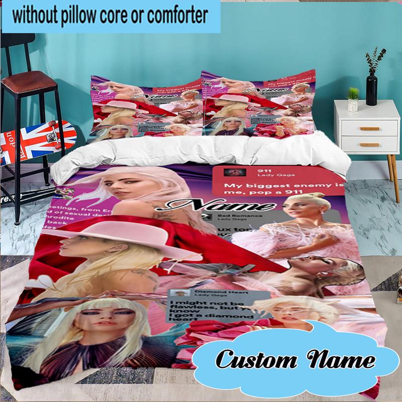 Custom Name Bold Fashion Lady-Gaga Bedding Set 3pcs, Bedding Set Including 1pc Duvet Cover And 2pcs Pillowcases for Bedroom, Dormitory Gift