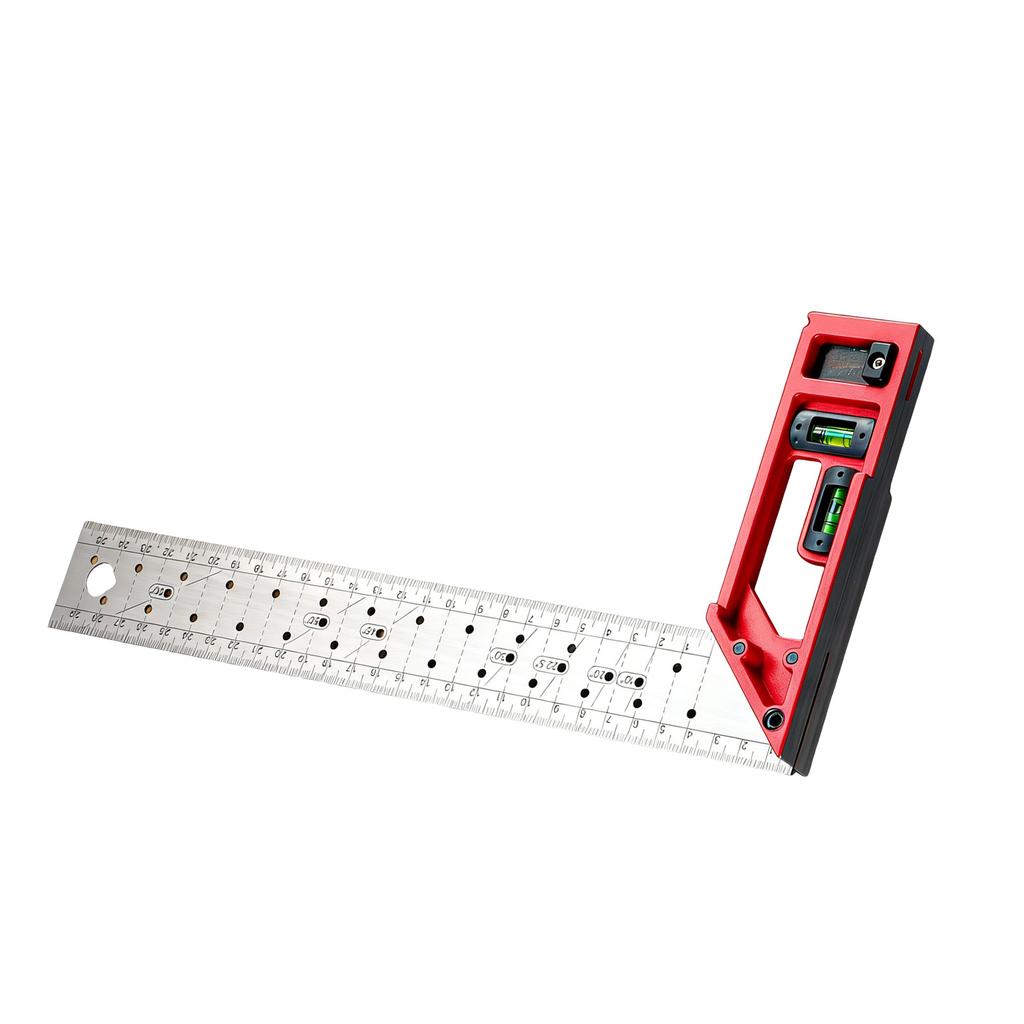 Professional Measuring Instrument With High Accuracy Lasering Scale Integrated Bubble Level And Multiple Angled Hole Designs For Carpentry Projects