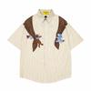 American Retro Fun Bear Embroidered Striped Short-sleeved Shirt Men's and Women's Summer Loose Casual Versatile Shirt