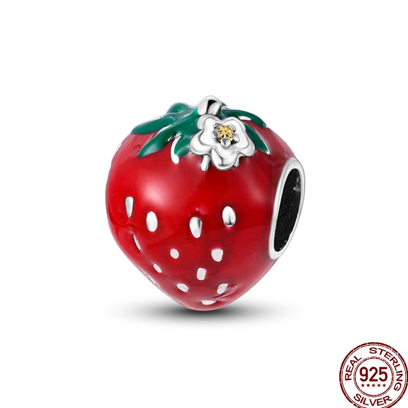 New 100% Copper Shiny Zirconia Strawberry Fruit Cherry Pineapple Beads Beaded For 3Mm Original Bracelet Diy