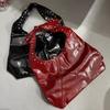 Vintage Soft Leather Tote Bag Shiny Woven Crossbody Printed Square Women