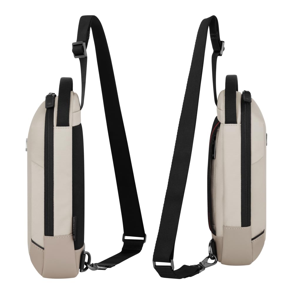 Victorinox Altmont Modern Sling Bag with Sound Pocket for Shoulder 4L Antibacterial Perfect for Business and Stone White Earphones, Strap,