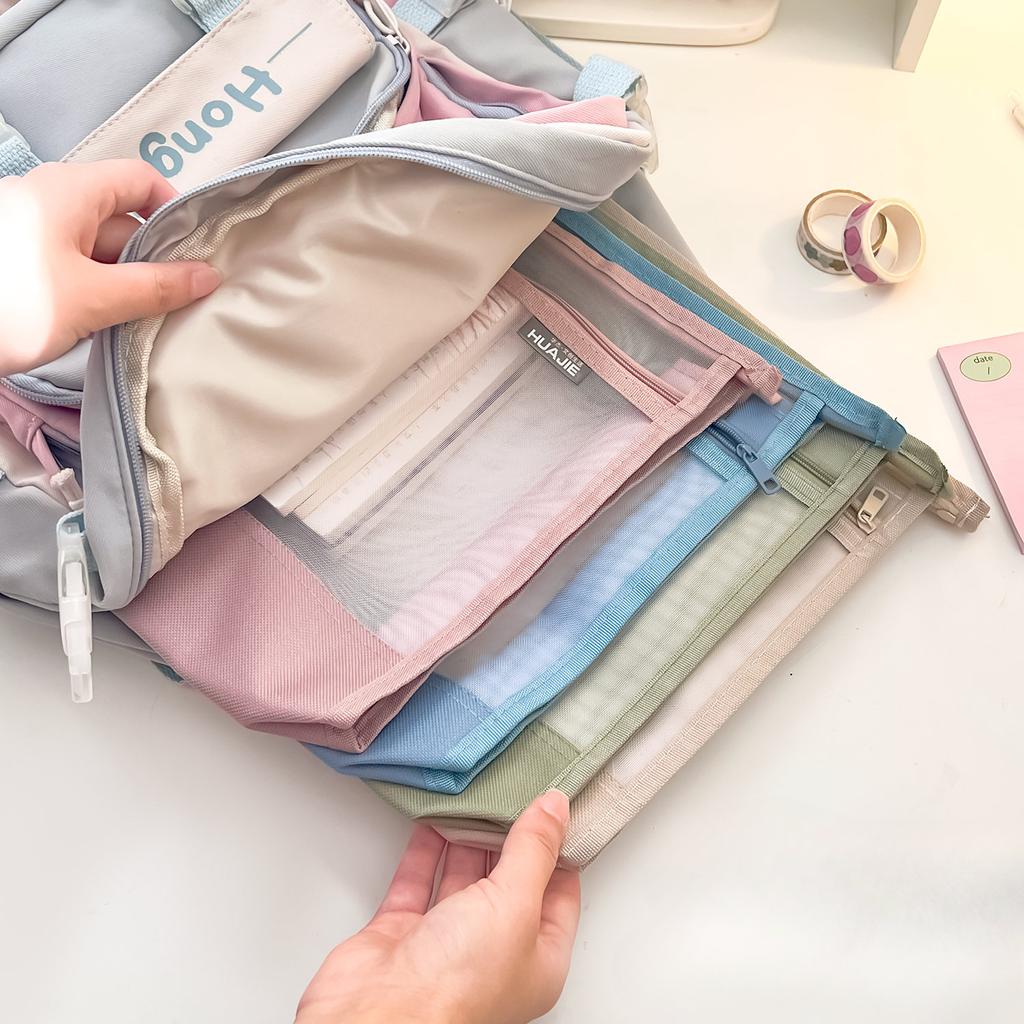 Transparente A4-Netz-Aktentasche mit Reißverschluss, doppellagig, tragbar, für Grund- und Mittelschüler, spezielle Fächerklassifizierung, Aufbewahrungstasche