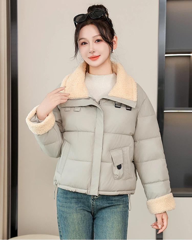 Women’s Short Lamb Wool Lapel  Winter Jacket
