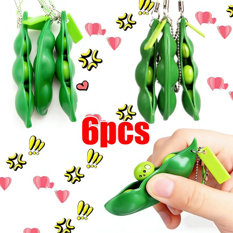 2/4/6 Szt. Uroczy Edamame Ściskany Fasolka Fidget Zabawka Breloczek, Przenośny Mini Breloczek do Odstresowania Ściskana Fasolka