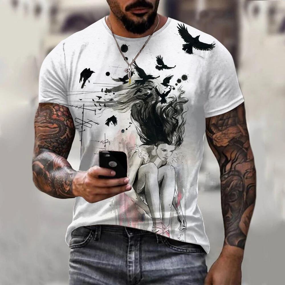 T-shirt Men's 3D Printing Ink Painting Women's Pattern Summer Men's Women Fashion Casual Comfort Oversized Crew Neck T-shirt Top