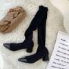 Fashion Sock Shoes 2025 New Spring and Autumn Single Boots Thin Knitted Stretch Boots Pointed Toe Block Heel Tall