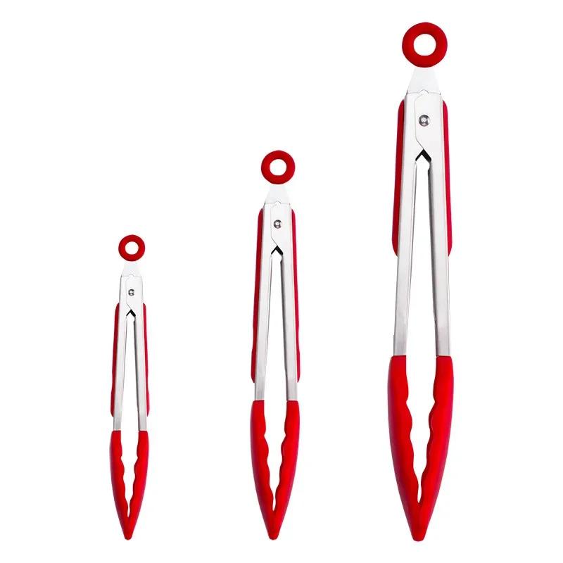 1/3Pcs Silicone BBQ Grilling Tong Salad Bread Serving Kitchen Tong Non-Stick Barbecue Grilling Cooking Tools with Joint Lock