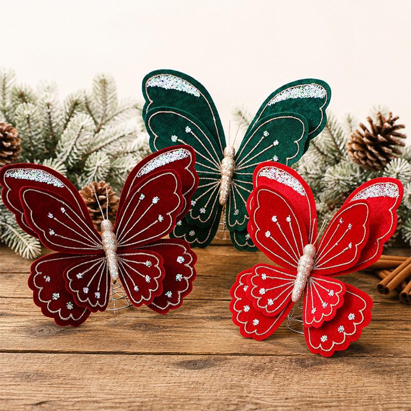 Christmas Butterfly Pendant: Festive Indoor Decoration & Glitter Bow for DIY Tree