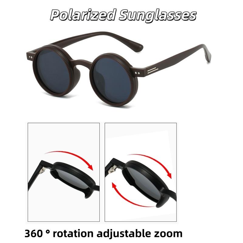 New 360 ° Rotating Adjustable Zoom Round Frame Polarized Sunglasses Male Outdoor Driving Fishing UV Resistant Glasses