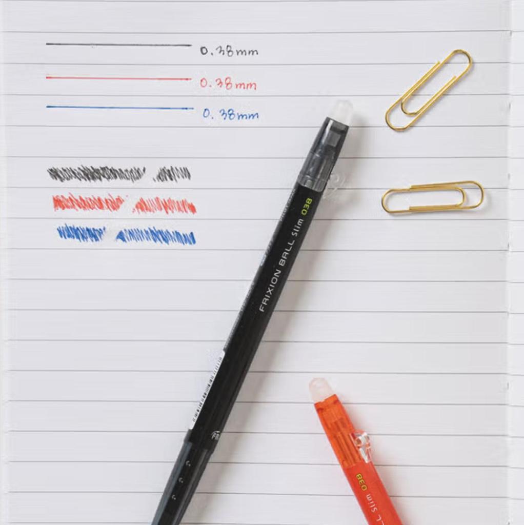 Japanisches löschbares Gelstift-Set – 3 Farben (Schwarz / Blau / Rot) in 0,38 / 0,5 / 0,7 mm