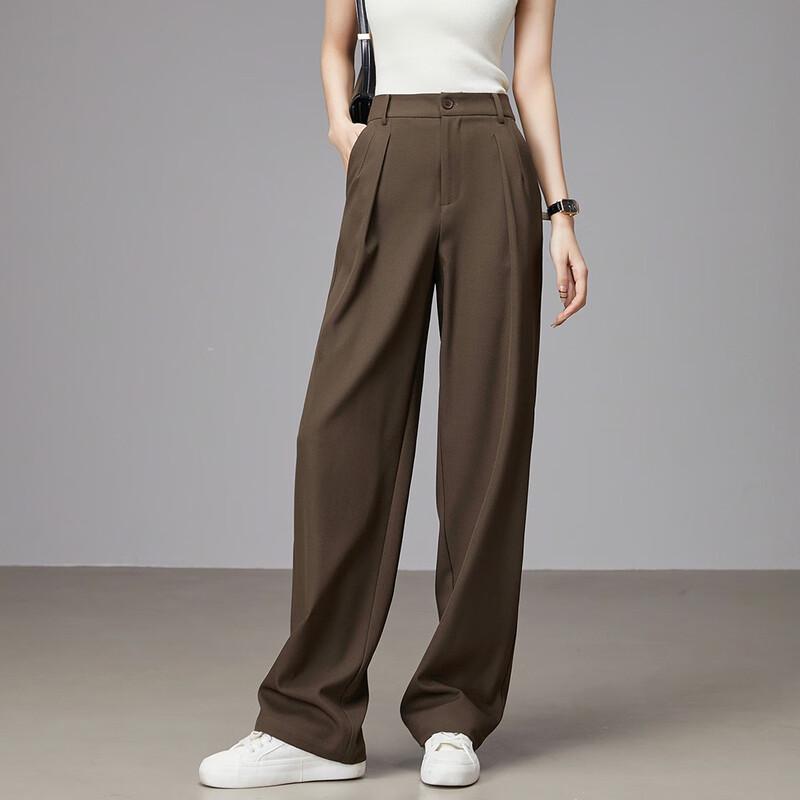 Demana Women's Spring Autumn Mid-Waist Straight-Leg Casual Trousers