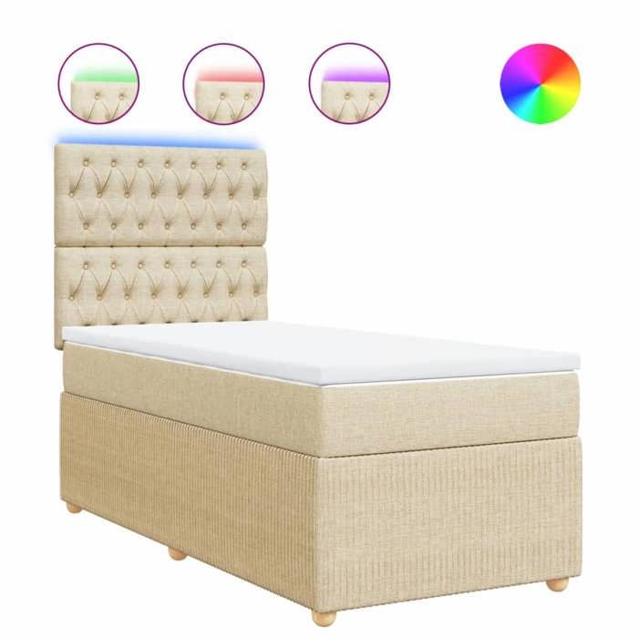 VidaXL Slatted Bed Base and Mattress Cream 90x190 Cm Fabric 3294223