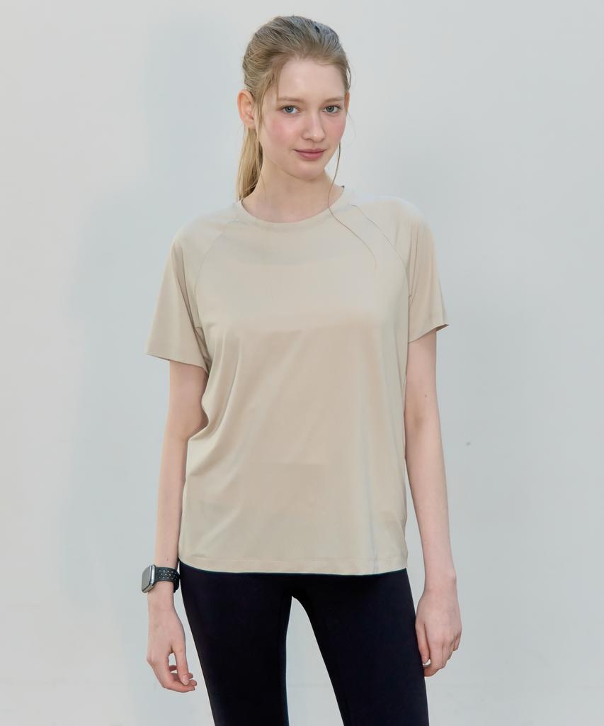 BASIC HOUSE Women'S Cool Breeze Raglan Round Short Sleeve T-Shirt Beige Lzts3223 (A Type)