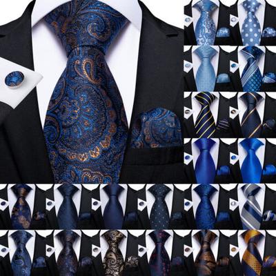 Blue Paisley Silk Tie Set Mens Formal Necktie Pocket Square Cufflinks Wedding