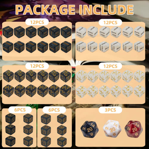 63-Piece MTG Counter Dice Set - Ability & Keyword Counters, -1/1 Life Counters, Shield Life Counter Dice, Creature Stat Boosts, Marble D6 Cube Dice fo