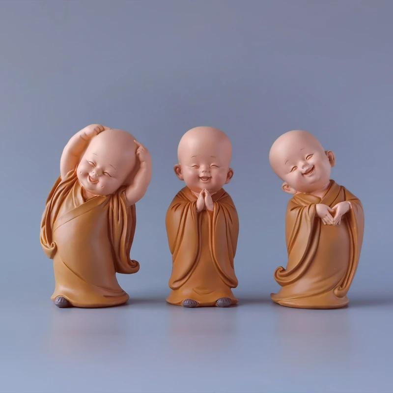 Resin Cute Little Monk Mini Statue Modern Handmade Sculpture Cute Home Living Room Desktop Figurines Children's Gifts Special